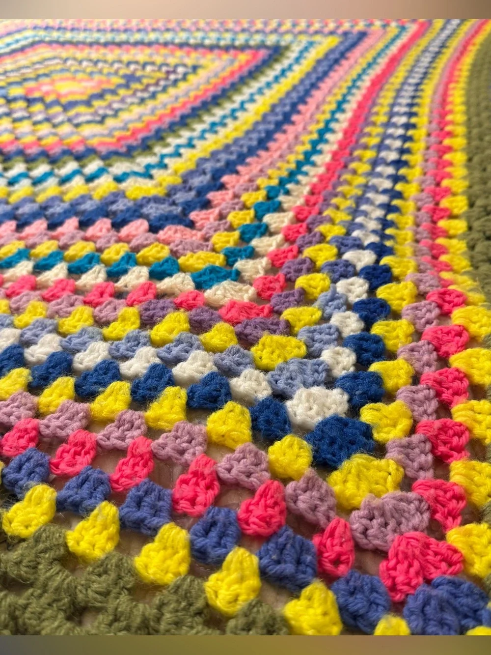 Vintage Handmade Crochet Afghan Blanket Giant Granny Square 68x68 Boho Colorful